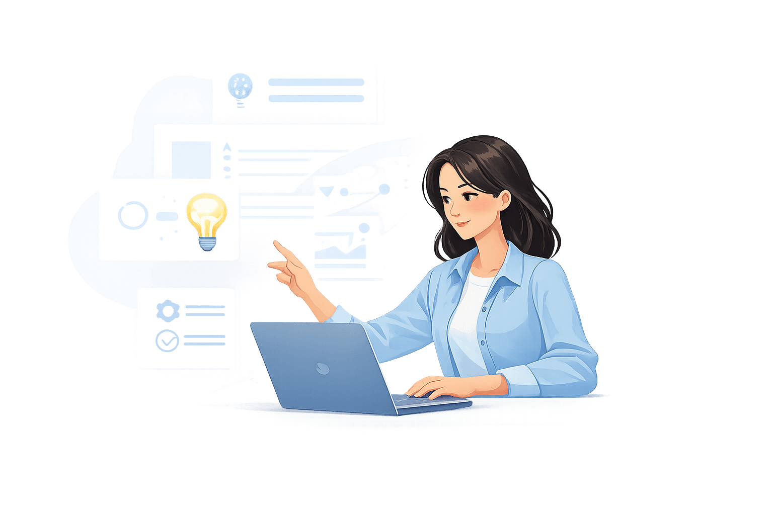 PitchBuilder AI workspace illustration showing brainstorming, research, and pitch generation features